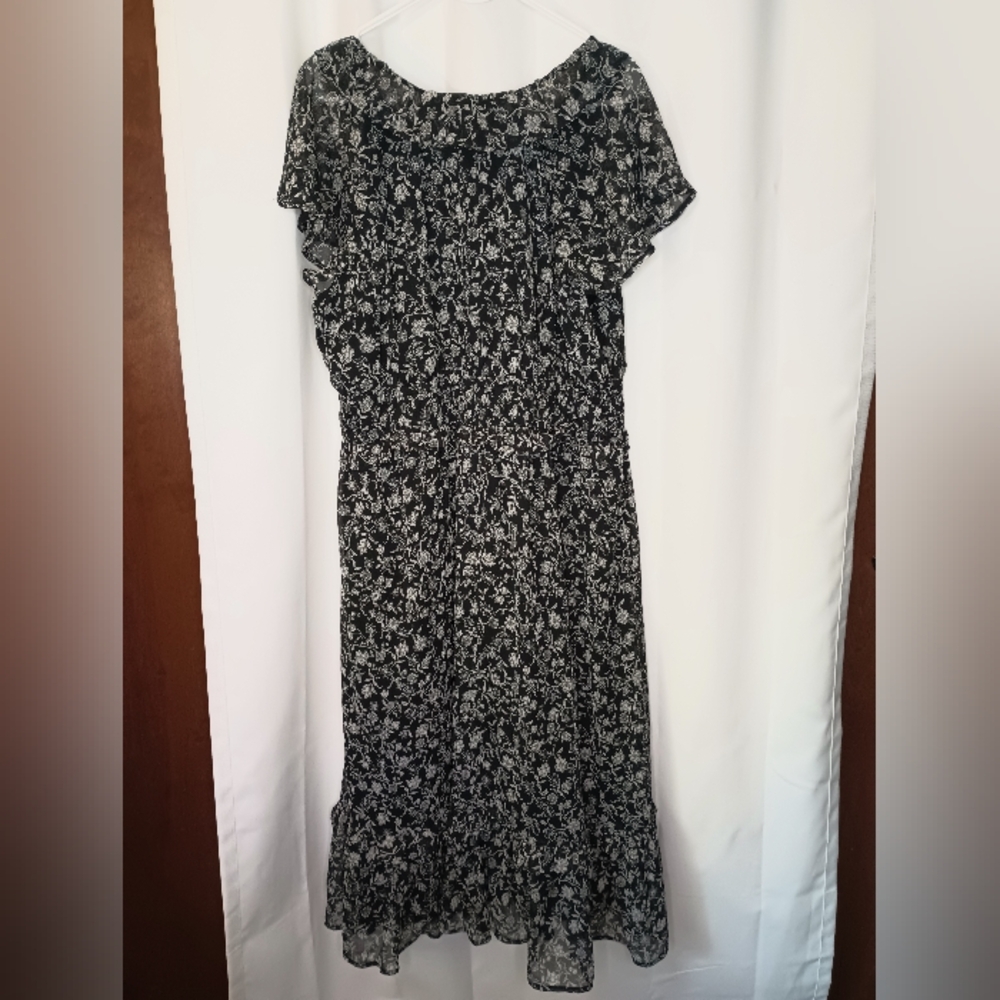 Old Navy Dark Cottage Floral Midi Maxi Dress 2X Ruffle Black Romantic Victorian - Picture 6 of 13